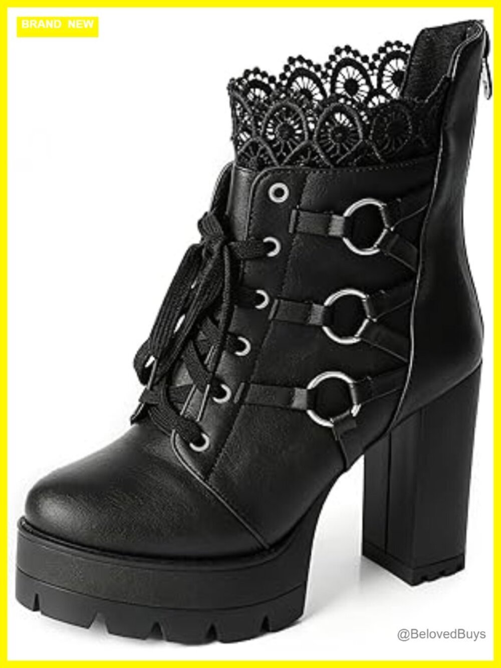 Chunky Heel Lace Up Ankle Boots with Zipper Platform Goth Punk Shoes